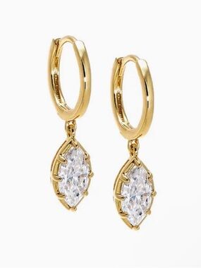 Adina Eden Gold Huggie Hoop Earrings with Marquise Moissanite Drops